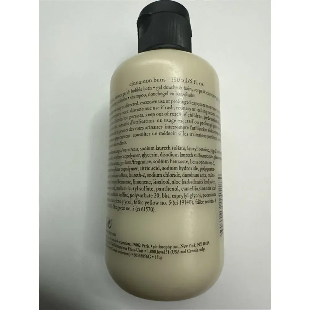 Philosophy Cinnamon Buns 3 in 1 Shampoo Shower Gel Bubble Bath 6 oz Sealed ea1